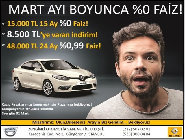 Zenginli Otomotiv'de Mart Ayı Boyunca %0 Faiz!